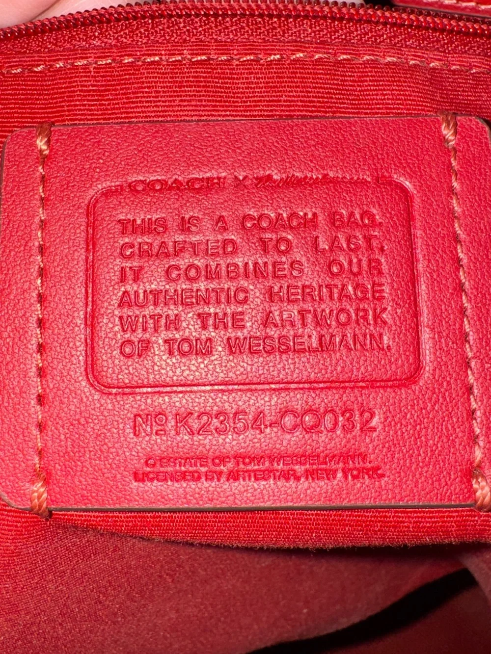 Coach x Tom Wesselman 2023 City Tote signature khaki w red smile mouth lips